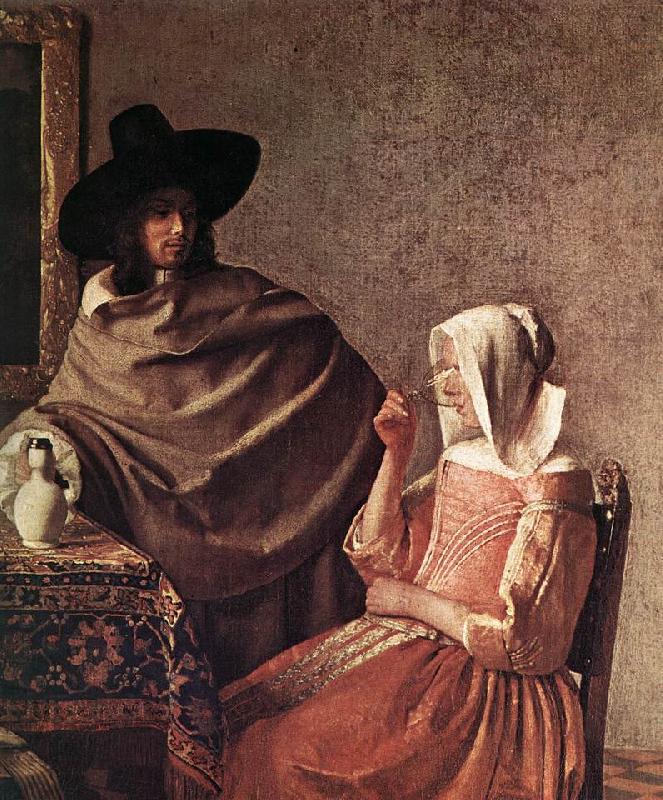 VERMEER VAN DELFT, Jan A Lady Drinking and a Gentleman (detail) ar china oil painting image